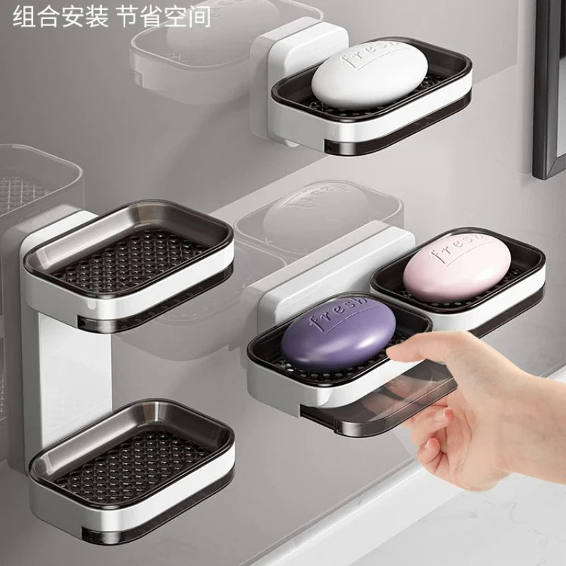 Wall-mounted Soap Box, Toilet Non-punching Double-layer Soap Drain Box, Household Bathroom Storage Soap Rack