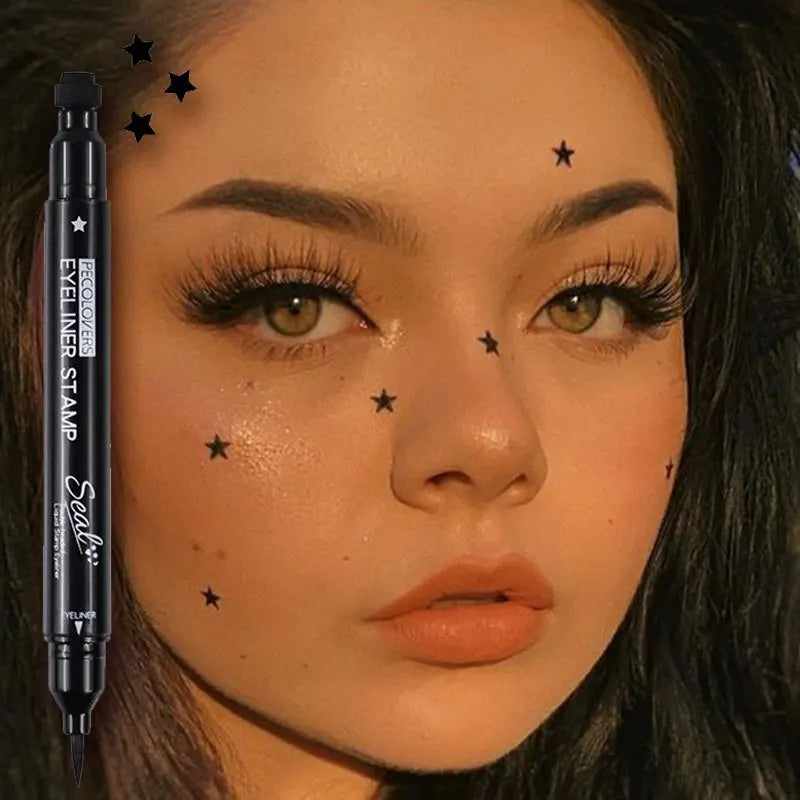 Star Liquid Eyeliner Black Moon Stamp Eye Liner Pencil 2 in 1 Waterproof Long-lasting Easy Applying Eye Eyeliner Pen Makeup