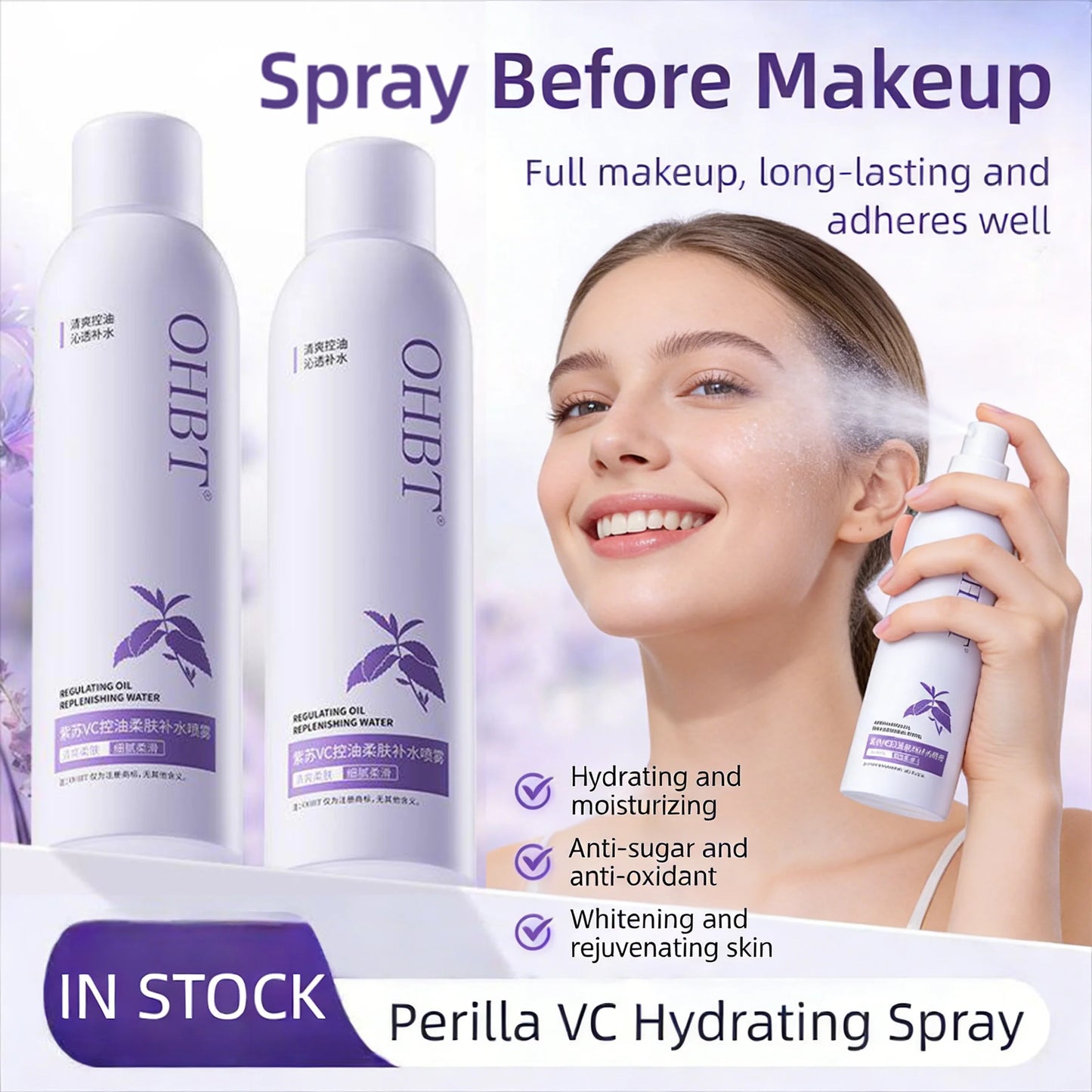 OHBT Cilantro Pre-Care Soothing Hydrating Spray for Makeup Application -Small Molecule Hyaluronic Acid Moisturizing Facial Toner