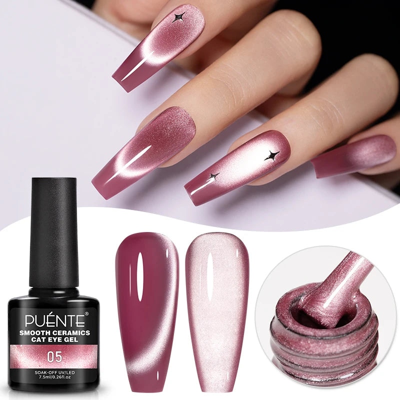 PUENTE 7.5ML Vibrant Blue Cat Eye Gel Nail Polish High Glossy Long-Lasting Soak Off UV Semi-Permanent Nail Art Varnish Manicure