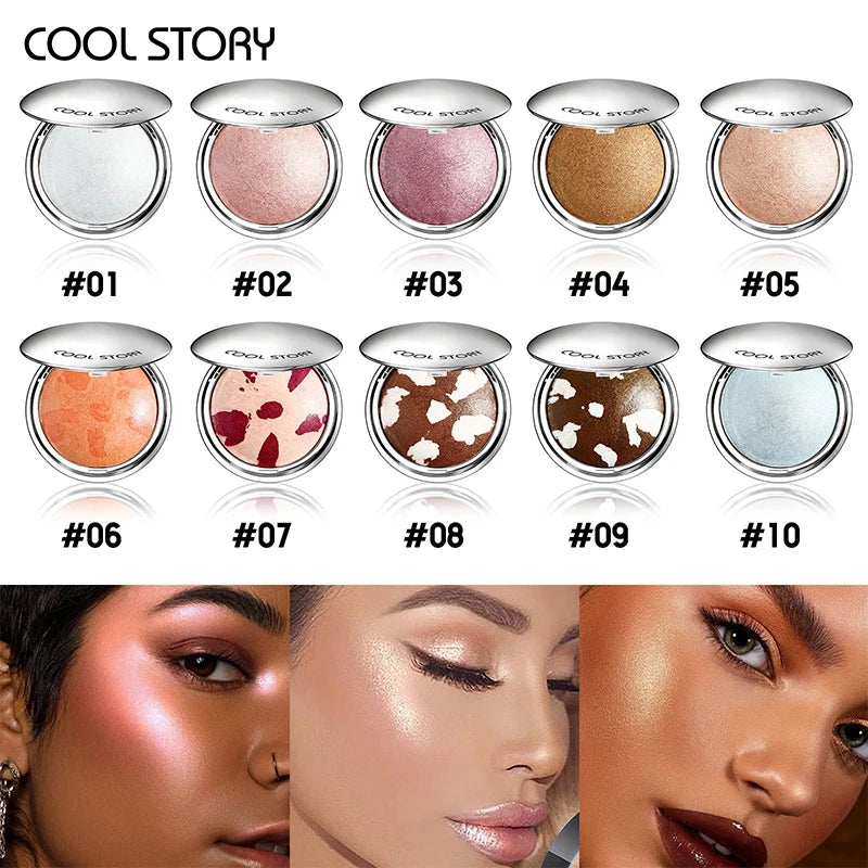 Pearlescent Sparkle Highlight Palette Bronze Shimmer Fine Powder Cream Glitter Eyeshadow Blusher Shiny Face Brightening Makeup