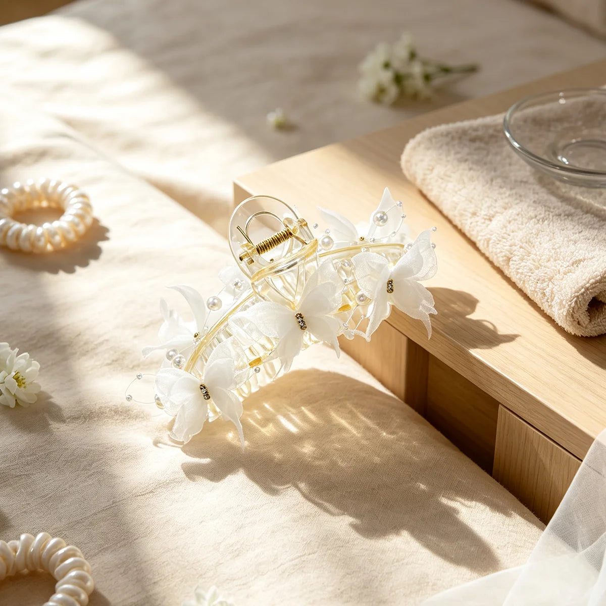 New Fashion Simulation Butterfly Hair Clips for Women Elegant Pearl Bow Ponytail Clip Sweet Crab Claw Headdress Hair Accessories