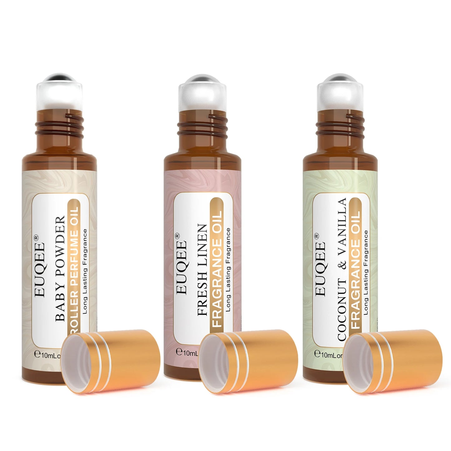 EUQEE 10ml Roll-On Fragrance Oil for Skin Sea Breeze White Musk Coconut & Vanilla Bubble Gum Green Tea Long Lasting Scent