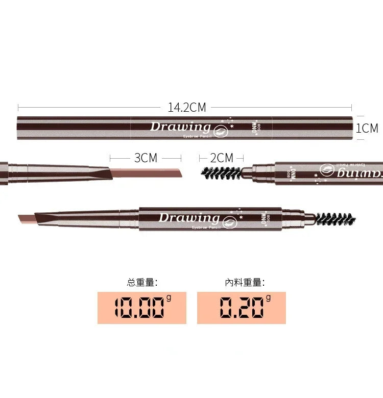 DNM 7-color Option Double-head Triangular Eyebrow Pencil with One Eyebrow Brush Naturally Easy To Color and Draw Brow Pencil