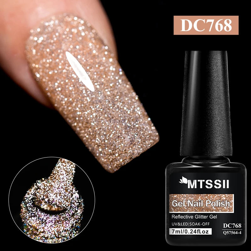 7ml Champagne Gold Sliver Reflective Nail Gel Polish Sparkling Shining Glitter Pink Red Nail Supplies Semi Permanent Gel Varnish