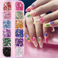 12Grids/Box Five-Petal Flower/Steel Beads Nail Art Charms Mixed-Size Flowers Gold/Silver Ball Rhinestones DIY Manicure Diamonds