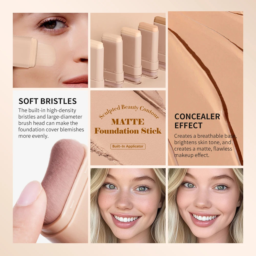 Matte Foundation Stick Waterproof Coverage Travel Flawless Eraser Foundation Stick Lightweight Enhance Skin Radiance Face Makeup