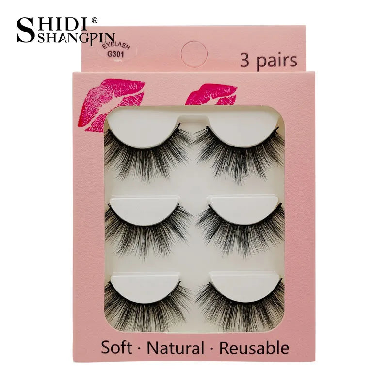 Faux Cils 3 Pairs False Eyelashes Natural Long 3D Mink Lashes Soft Fluffy Wispy Handmade Fake Lashes Eye Makeup Tools Maquiagem