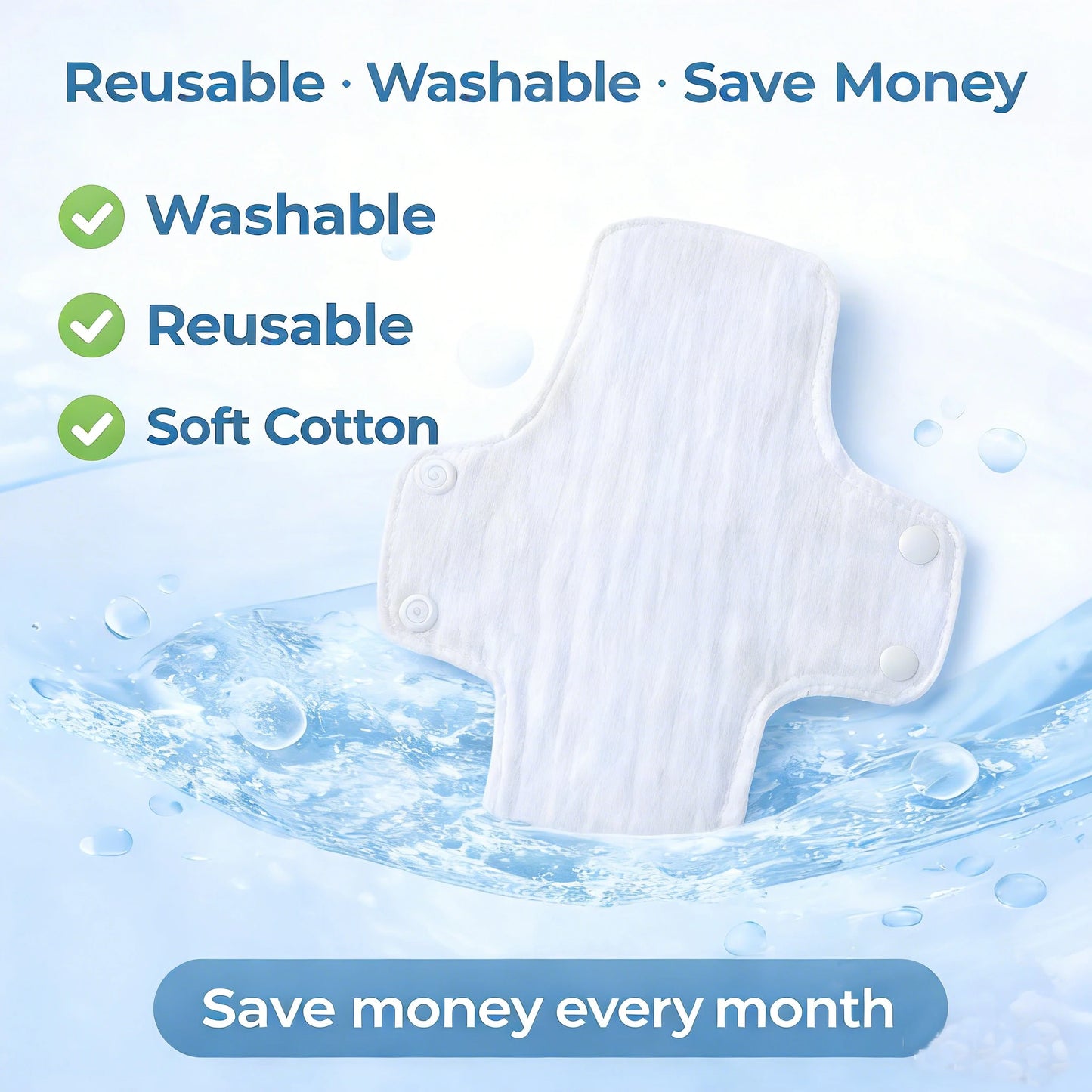 BIAI 5 Pieces Reusable Washable Cotton Pads Soft Skin Friendly Cloth Pads Reusable Reusable Pads for Women Cotton Sanitary Pad