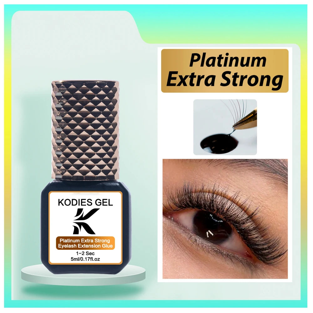 KODIES GEL Extreme Hold Eyelash Glue Professional Lash Glue Extensions Supplies 0.5 Sec Black 8-9 Week Retention Adhesive Bonder