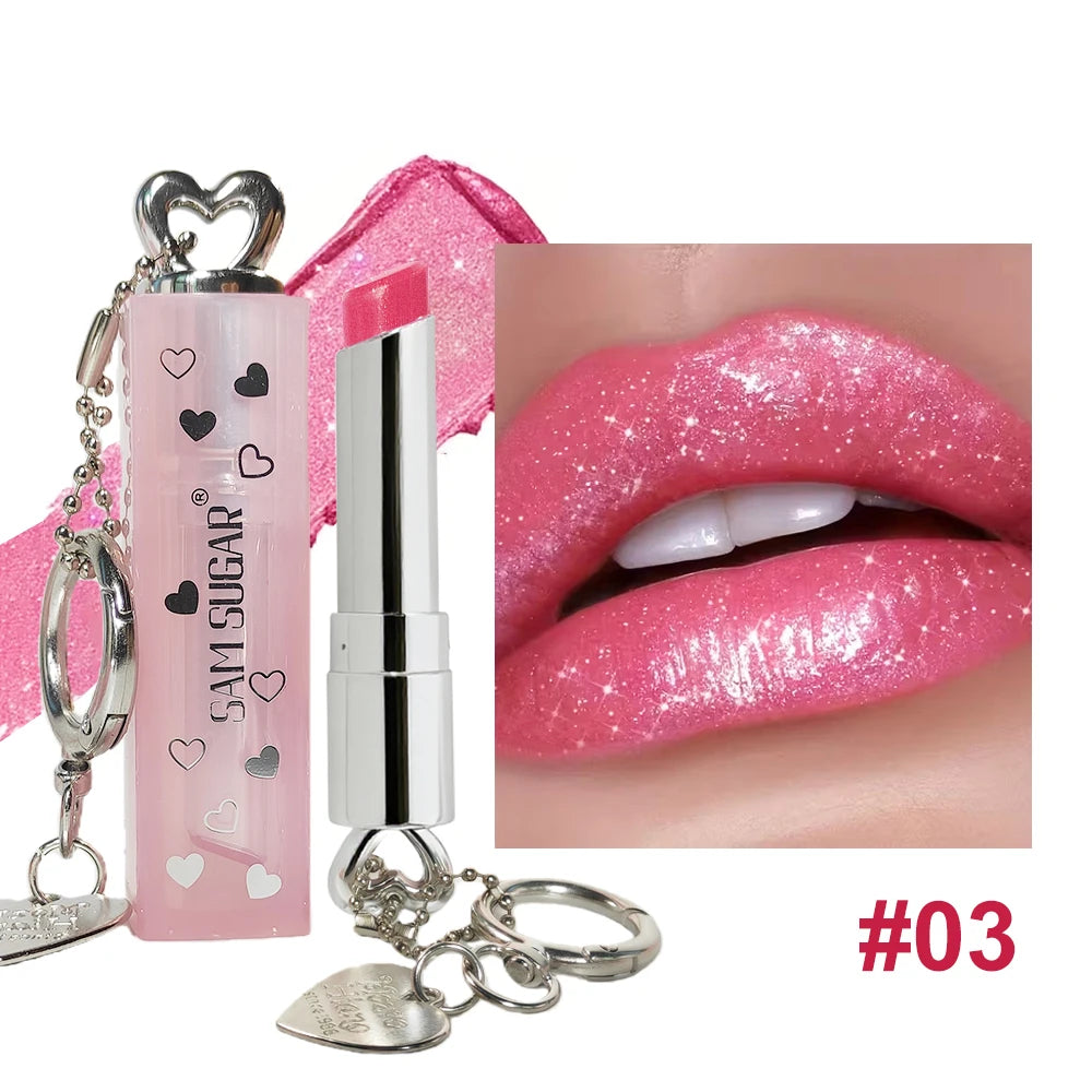 Velvet Lipstick Metallic Shine Long Lasting Moisturizing No Grainy Highly Pigmented 3D Diamond Glitter Heart Love Lipstick