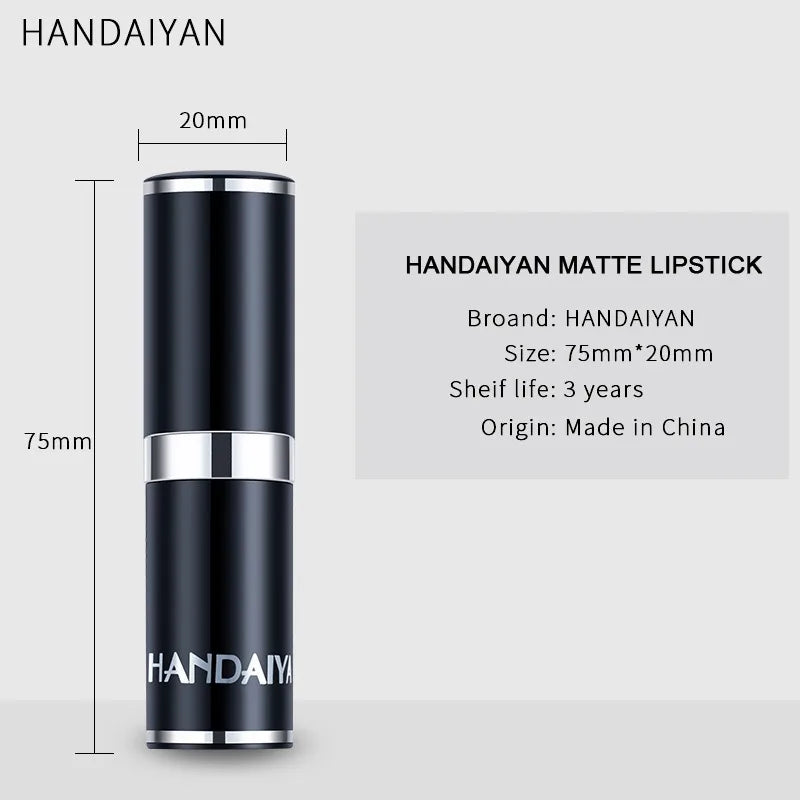 HANDAIYAN 12 Color Velvet Matte Lipstick Sexy Red Pink Lip Tint Non-stick Cup Lip Gloss Moisturizing High Pigment Lips Cosmetics