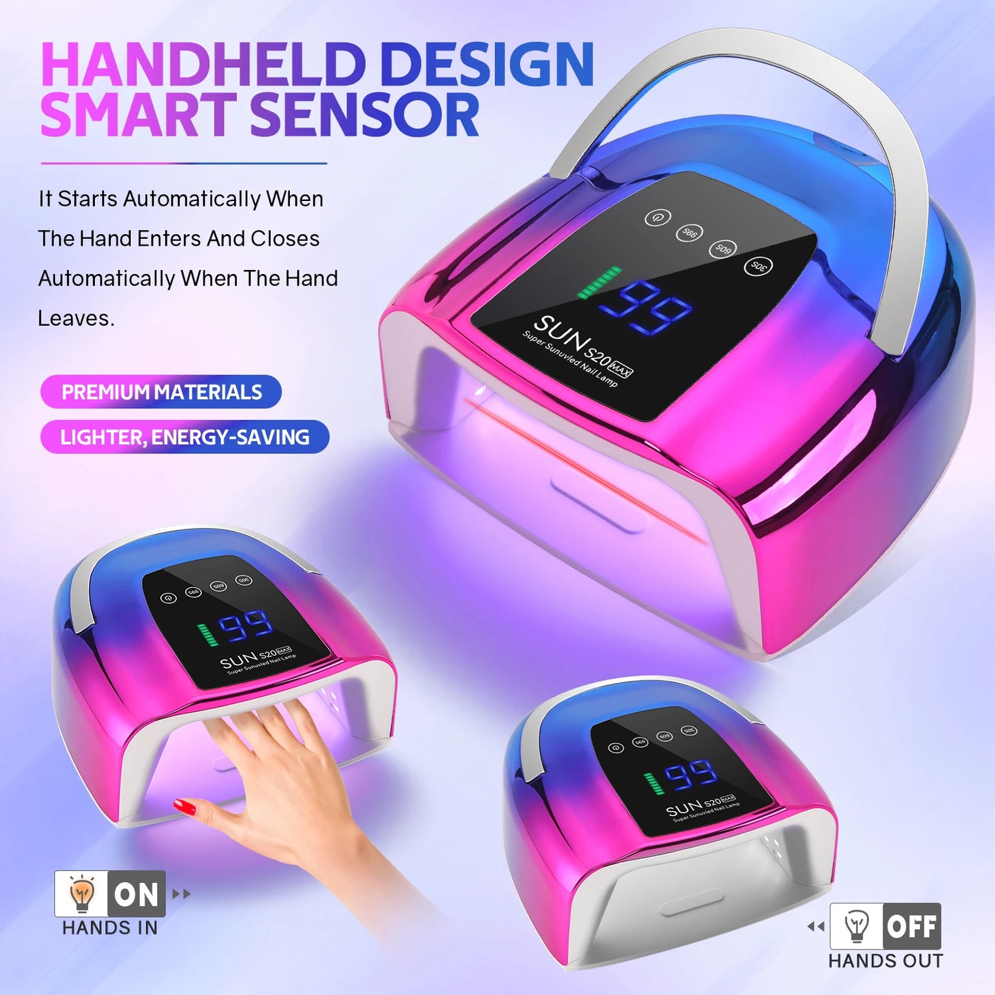 200W Rechargeable UV LED Nail Lamp Cordless Nail Dryer with 3 Timer Settings and Smart Sensor for Home & Salon to Curing All Gel