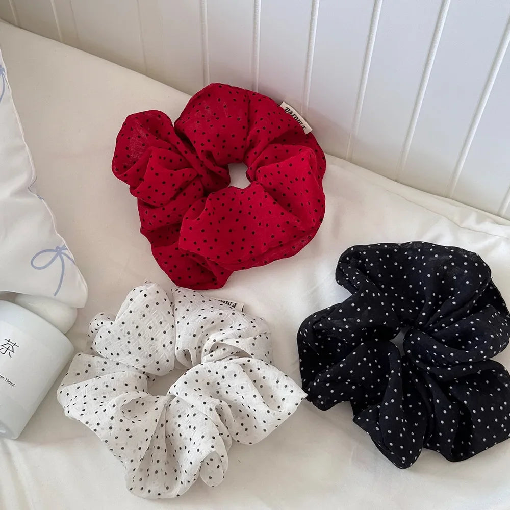 Women's New Scrunchies French Style Sweet Fashionable Hair Band Polka Dot Stripes Solid Color Buns Sweet Style Kawaii Hair Tie