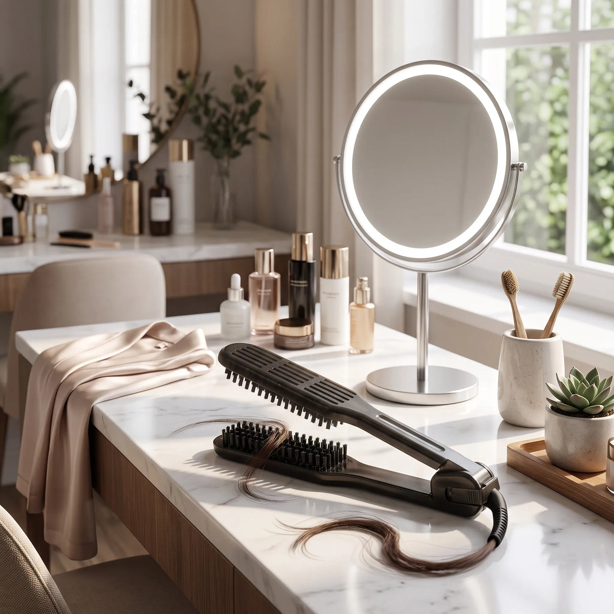 Pro Hairdressing Straightener Hairbrush Nylon Hair Straightening Double Brushes V Shape Comb Clamp Styling Tools Brush