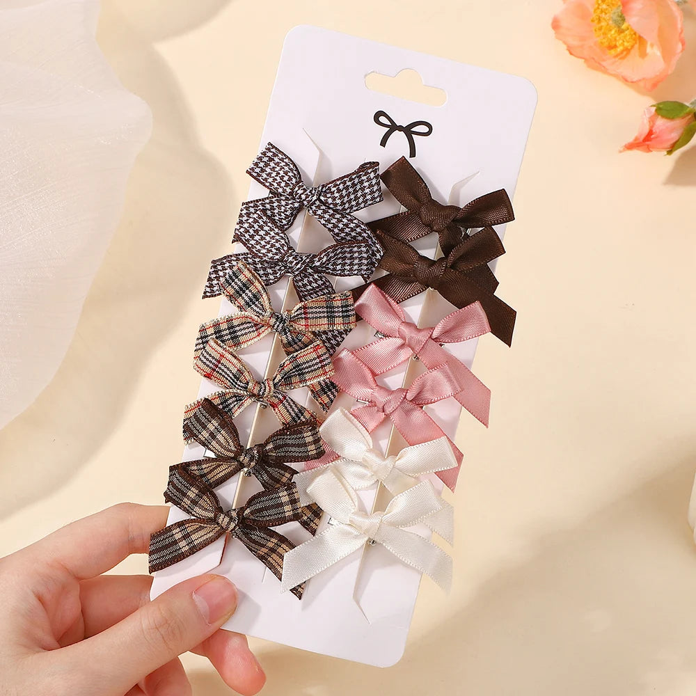 RAINBOW BOWS 10Pcs Kids Sweet Solid Color Mini Bows Hair Clip Baby Girls Ballet Style Ribbon Braided Hair Accessories Wholesale