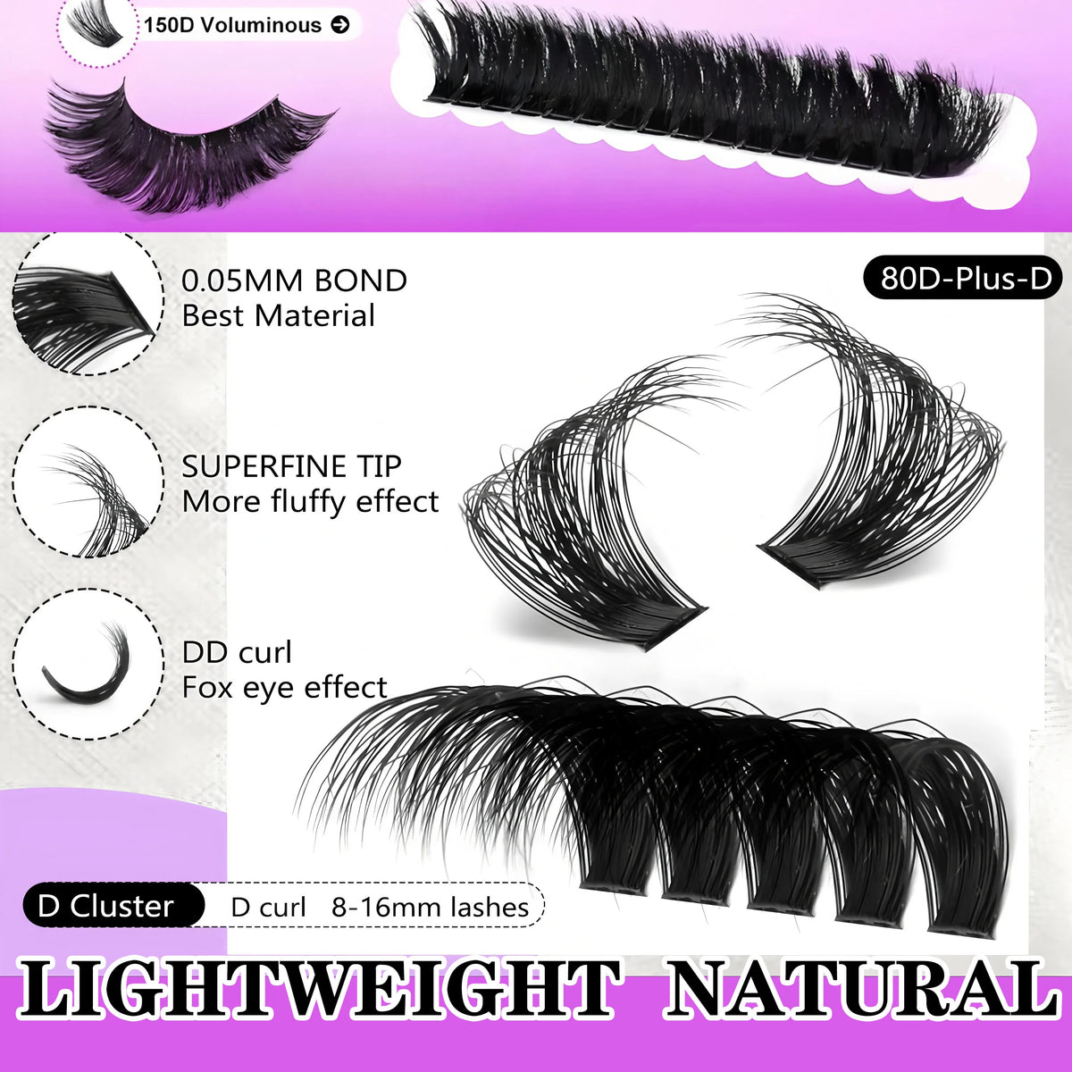 40D-150D Lashes Cluster DIY Lash Extension Mixed Tray Clusters Eyelashes Fluffy Volume Individual Lashes Cat Eye Lash Extension