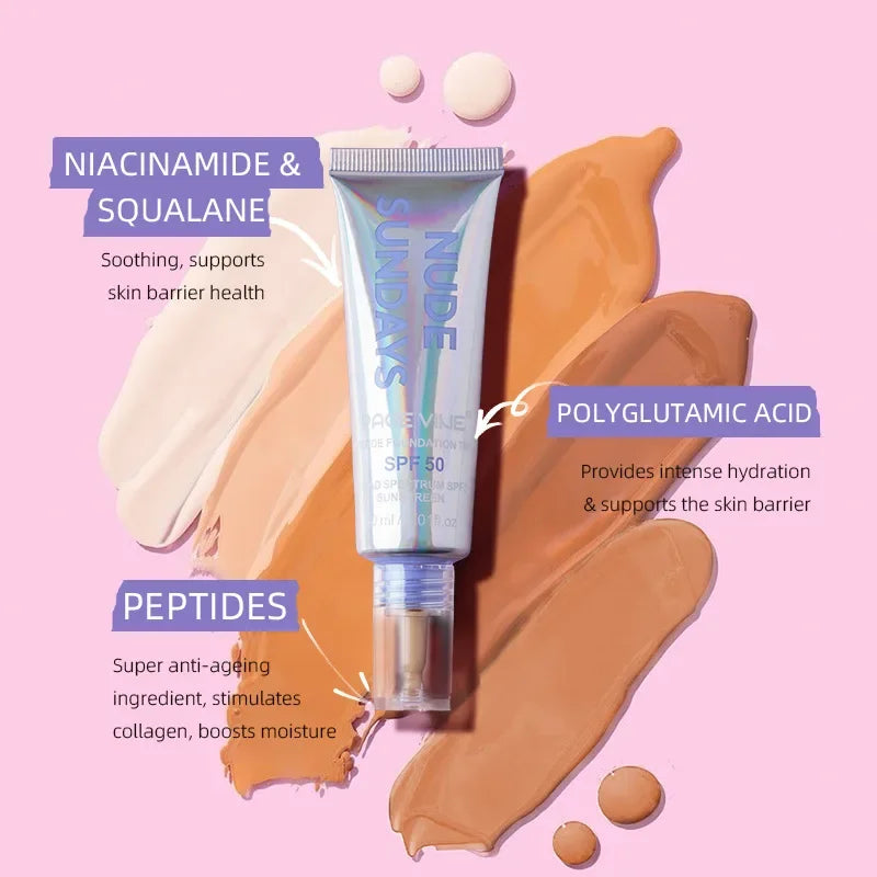 PAGE VINE Peptide Foundation Tint SPF50 Flawless Foundation Oil Control Concealer Non-Flaking Full Coverage Hydrating Makeup Hot
