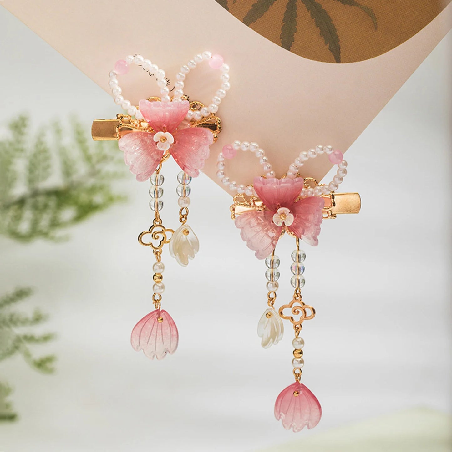 2pcs Chinese Hanfu Hair Clips Hairpins Flower Girls Pink Barretes Crystal Tassel Children Hair Accessories Jewelry Headwear