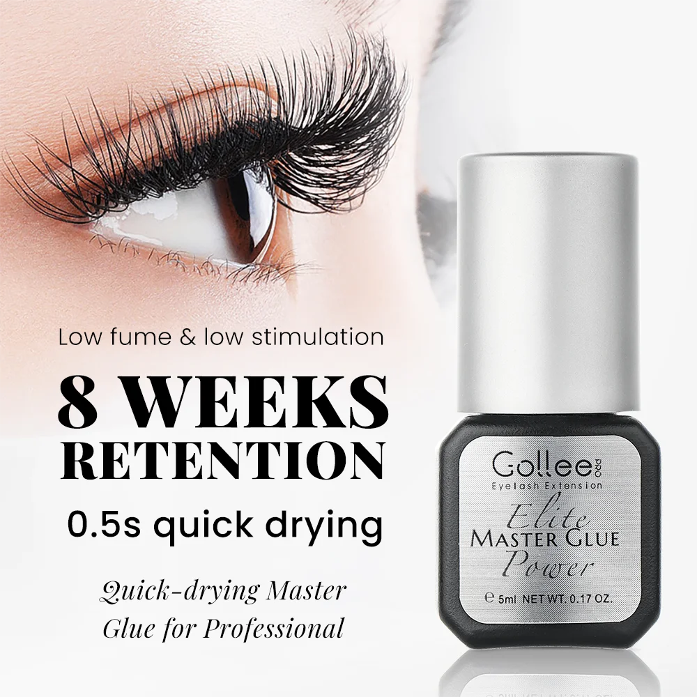 Gollee Eyelash Glue 0.5s Fast Dry Low Humidity Eyelashes Extension Glue Black Hypoallergenic Strong Lash Glue Waterproof Makeup