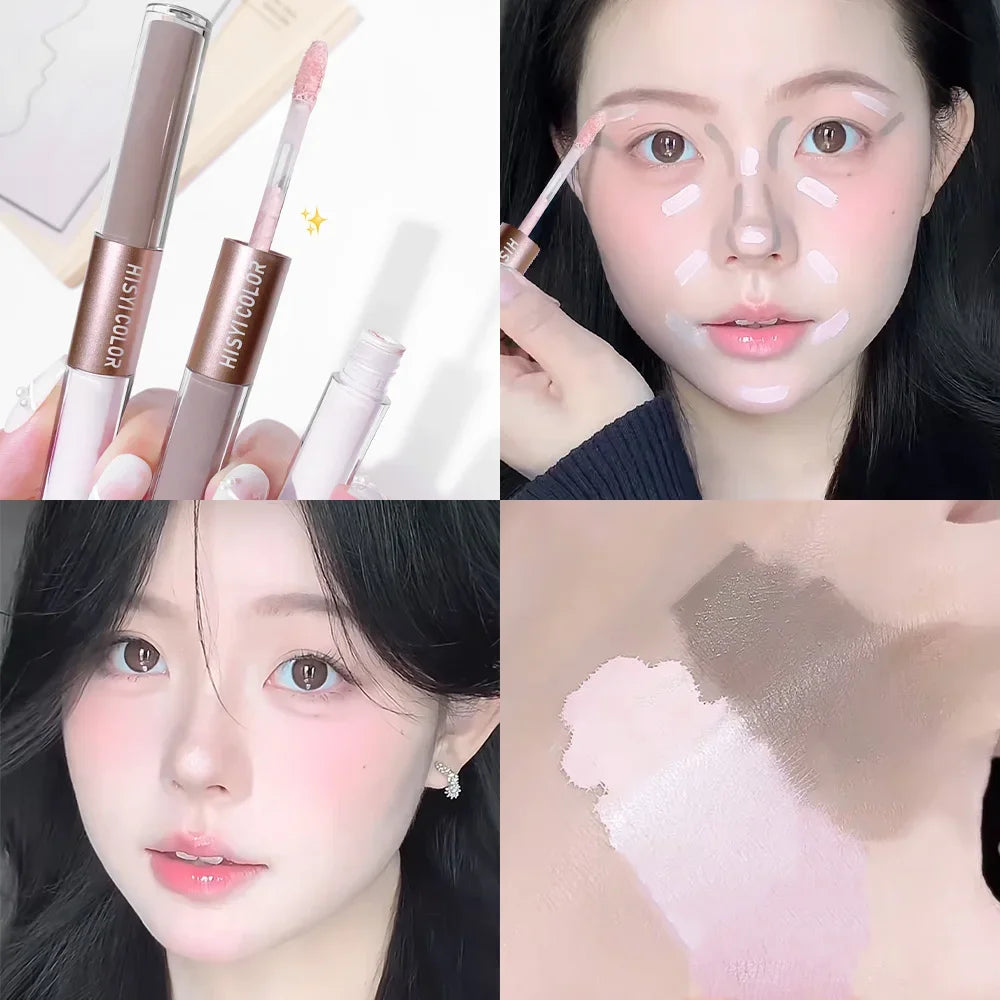 Dual-End Liquid Highlighter Pen, Skin Brightening & Contouring Stick, Natural Contour, Long-Lasting, Waterproof