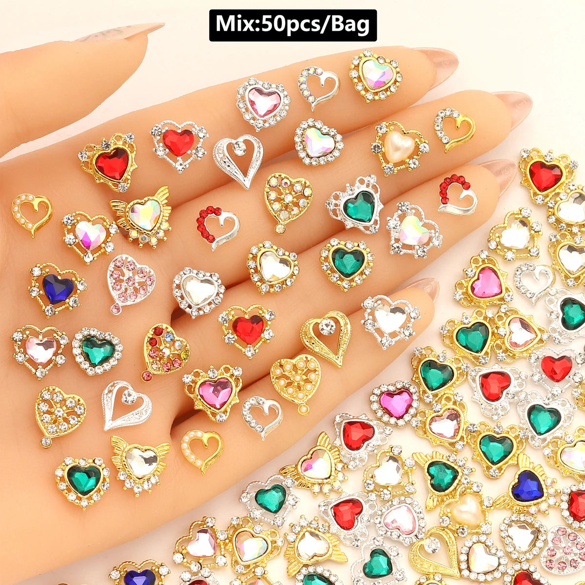 Mix 50pcs 3D Luxury Metal Nail Art Decorations Alloy Shiny Rhinestones Pearl Gems Zircon Diamond Charm DIY Nail Accessories