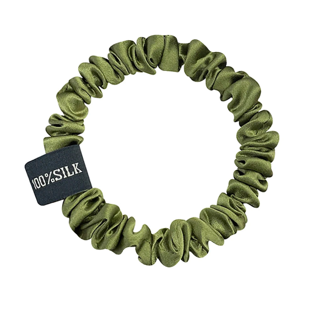100% Pure Mulberry Silk Scrunchies Hair Bands Ties Gum Elastics Ponytail Holders Pure Color for Women Girls 19 Momme 1.5CM