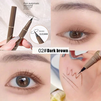 0.01mm Ultra Slender Liquid Eyeliner Pen, Extra Slim Eyebrows Pen Waterproof Professional Sweat Proof Liquid Eye Brow Pencil Lon
