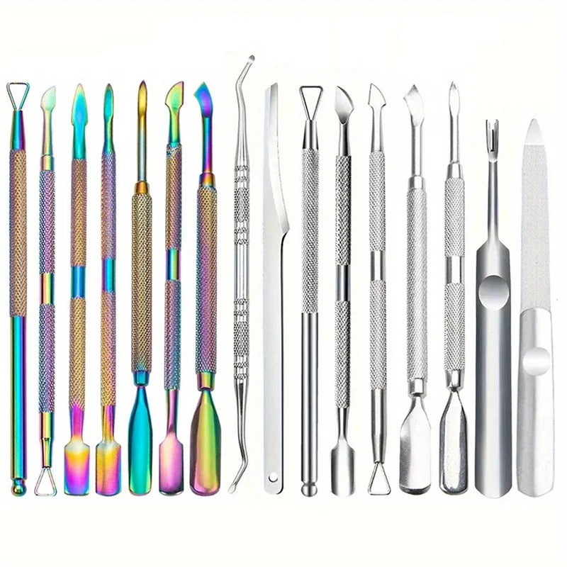 Multicolor Double-ended Stainless Steel Cuticle Pusher Dead Skin Push Remover For Pedicure Manicure Nail Art Cleaner Care Tools
