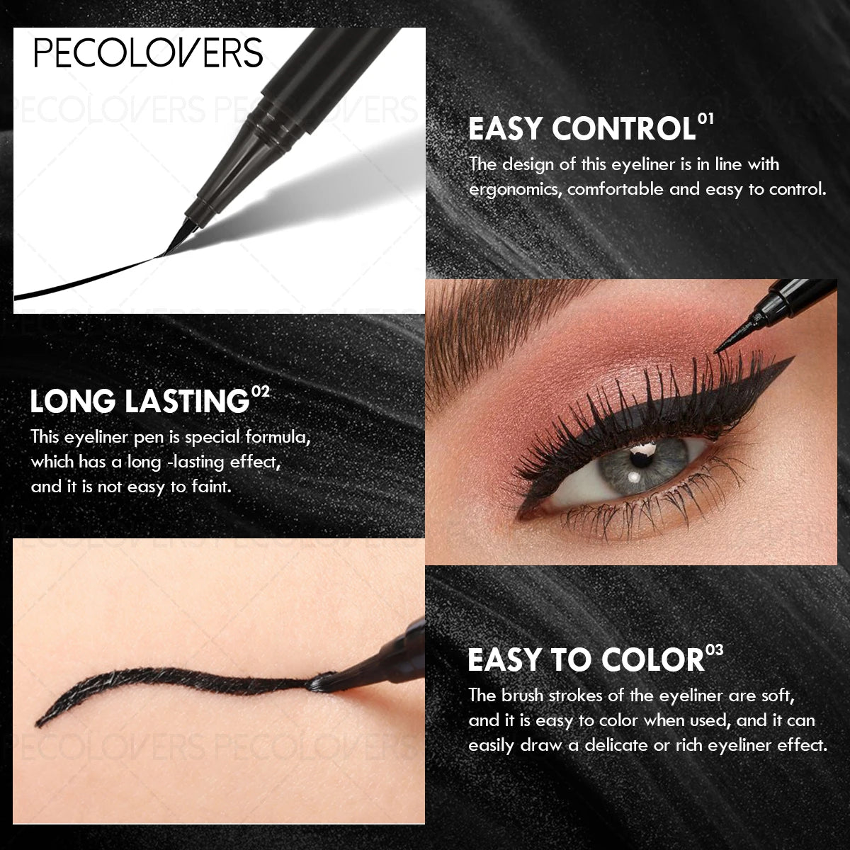 High Pigmented Rendering Liquid Eyeliner, Long-Lasting Waterproof Smudge-Proof, Black Brown Glide Eyeliner Pen, For All Types