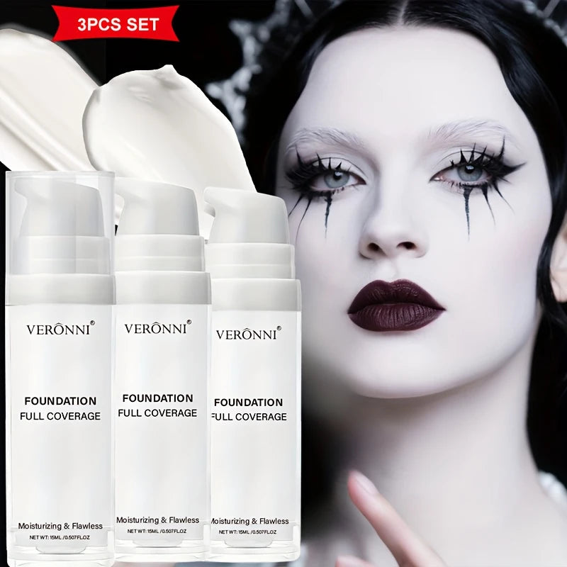 Matte White Liquid Foundation Makeup,Buildable Coverage Primer & Concealer Stick,Waterproof & Long-Lasting for Halloween,Cosplay