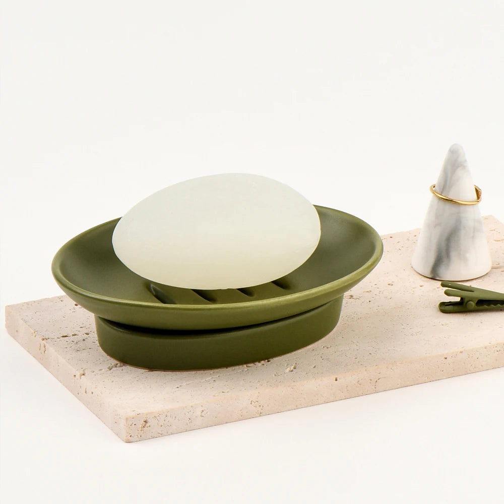 White Ceramic Soap Dish with Drainage Hole Oval Soap Holder Self Draining Soap Tray Bathroom Countertop Storage Organizer