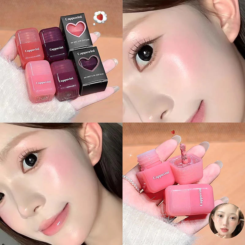 1/2Pcs Mini Sweet Monochrome Liquid Blusher Moisturizing Mirror Blush Liquid Brightening Natural Rouge Korean Cosmetic Makeup