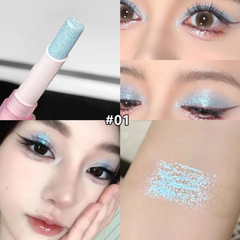 8 Colors Pearlescent Jelly Eyeshadow Stick Shimmer Brightening Highlighter Shadow Stick Waterproof Lasting Eyeshadow Makeup