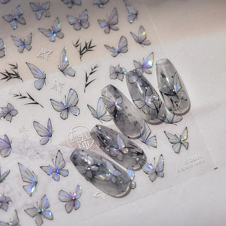 Golden Thread Butterfly Jelly Series Nail Art Stickers High Quality New Bronzing DIY Manicure Decal Decoration