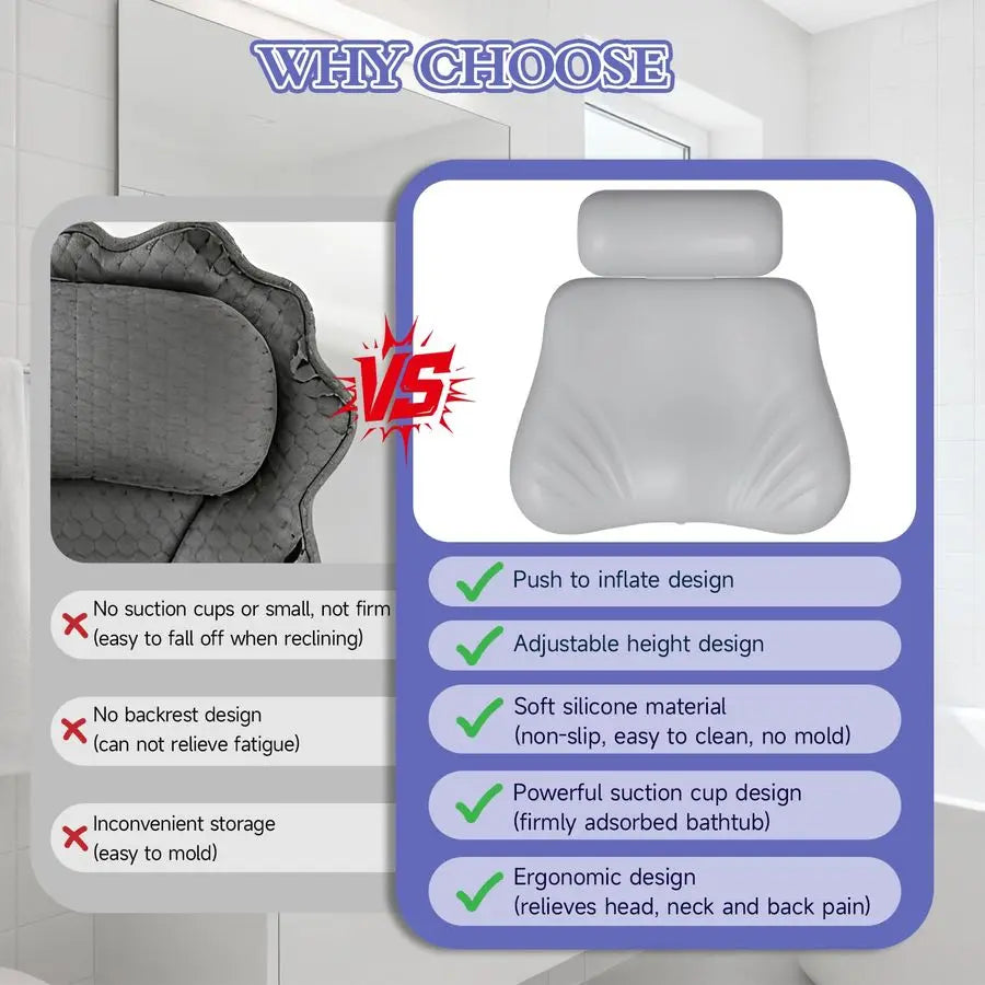Bath Pillow, Upgraded Bath Pillows for Tub, Adjustable Height Bathtub Pillow for Head and Neck, 4D Luxury Tub Pillow SkinFriendl