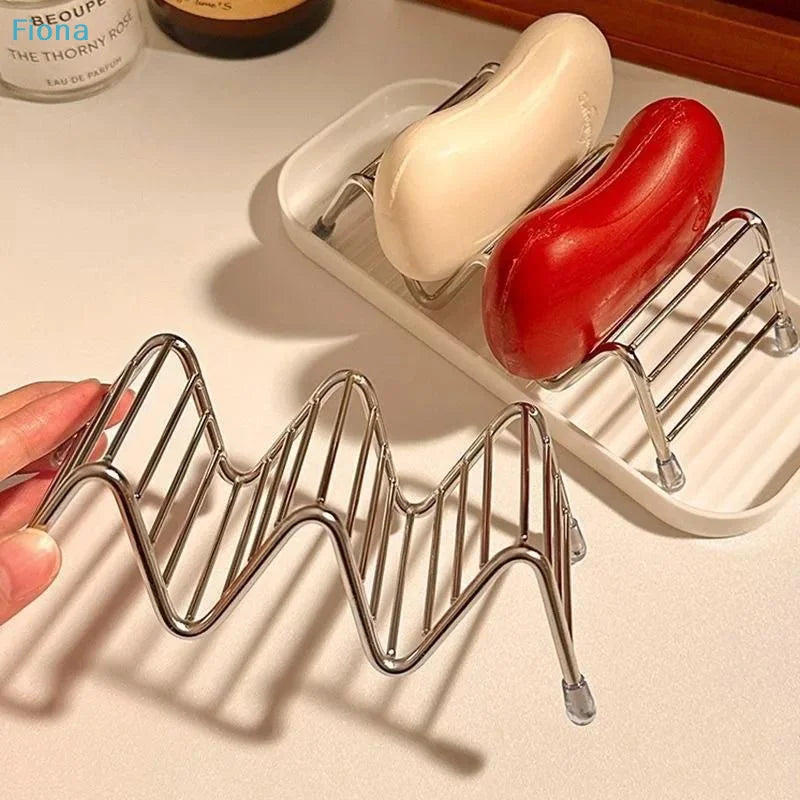 ✔Stainless Steel Wave Soap Dish Holder,Self Draining Soap Bar Rack with Drip Tray for Bathroom