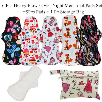 Organic Bamboo Heavy Flow Cloth Sanitary Menstrual Pads Sets