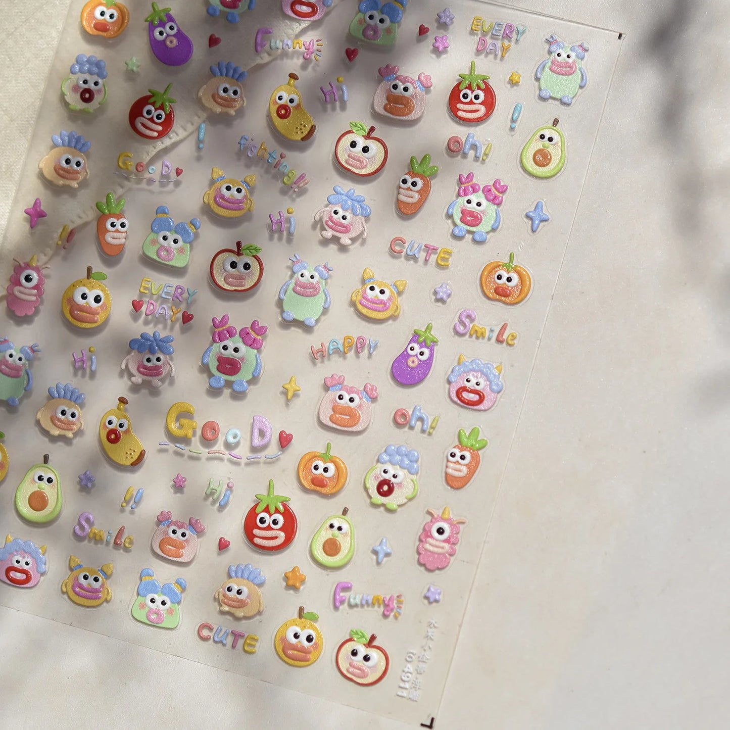 Pink Pudding Cherry Bowknot Heart shaped Star Claw Print Sweet Self Adhesive 5D Nail Art Decoration Sticker Manicure Decal DIY