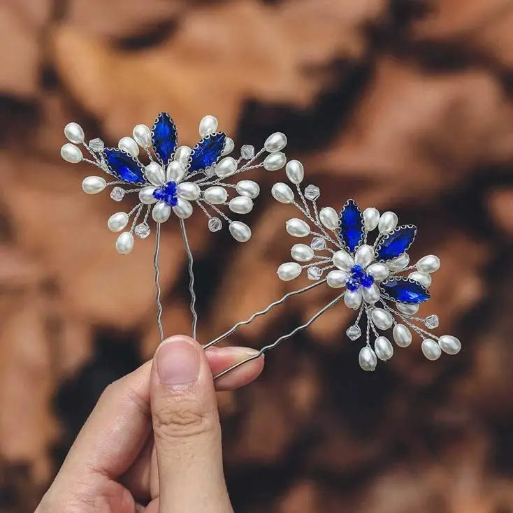 Vintage Blue Rhinestone Hair Comb Wedding Hair Accessories Bridal Hair Clip Headpiece Jewelry Bride Tiara Hair Ornament Gift