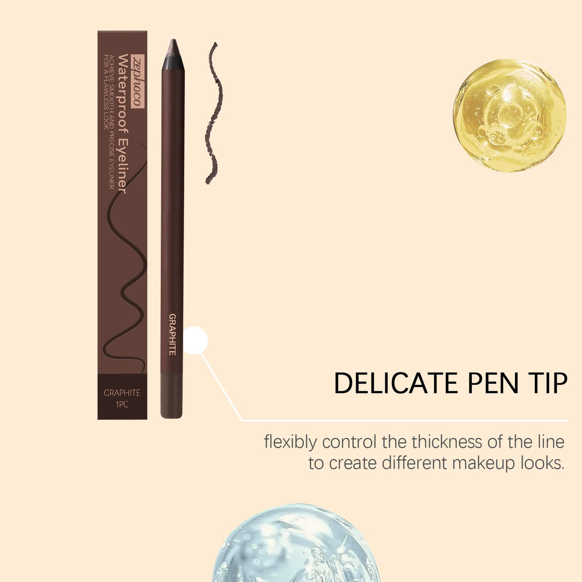 Waterproof Eyeliner Pen Colorfast Long Lasting Anti Smudge Quick Drying Sweat Resistant Smooth Portable Eye Liner Pen Eye Makeup