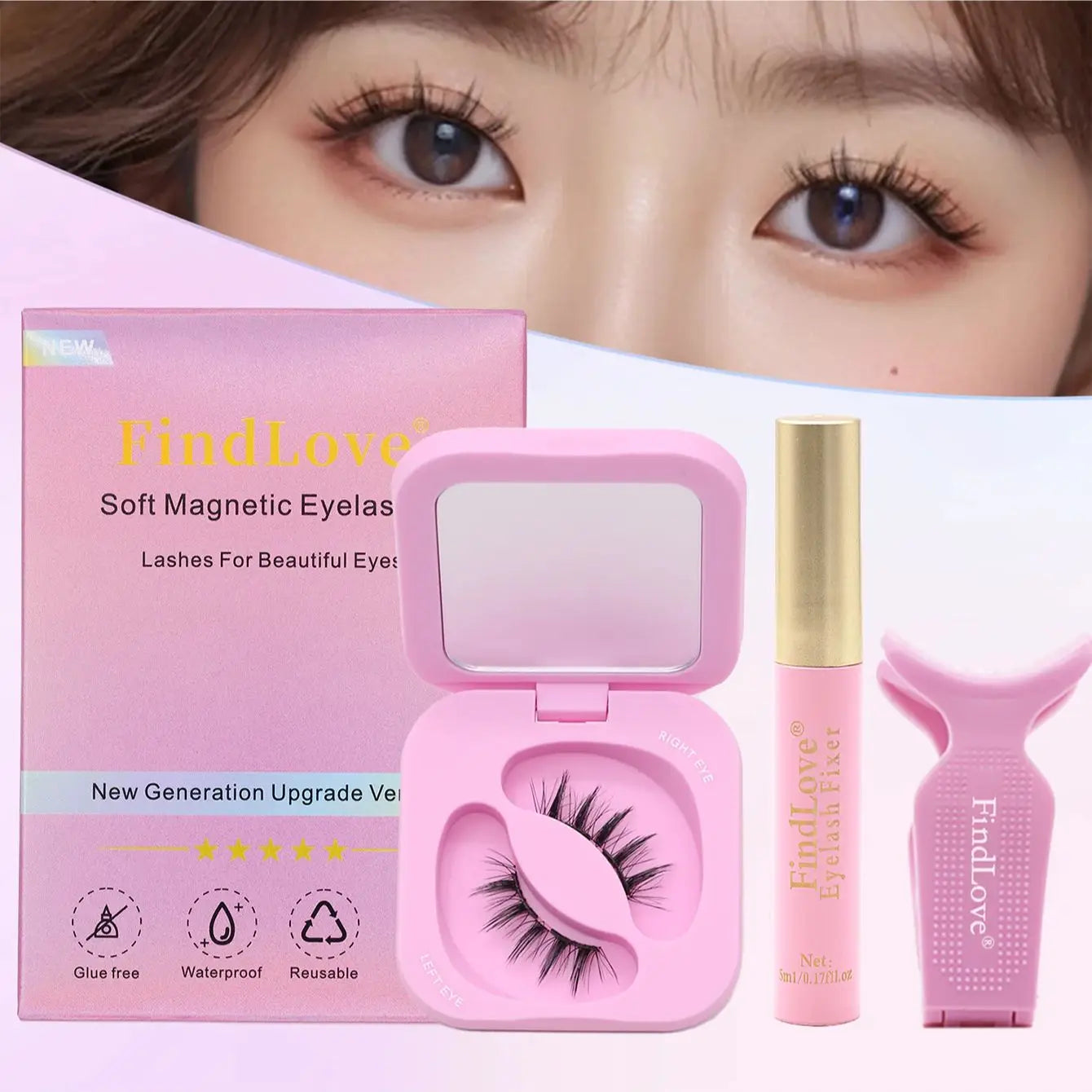 FindLove Soft Magnetic Lashes Reusable Magnetic Eyelash Extension Set With Wearing Clip Eyelash Styling Gel Natural Soft Lashes
