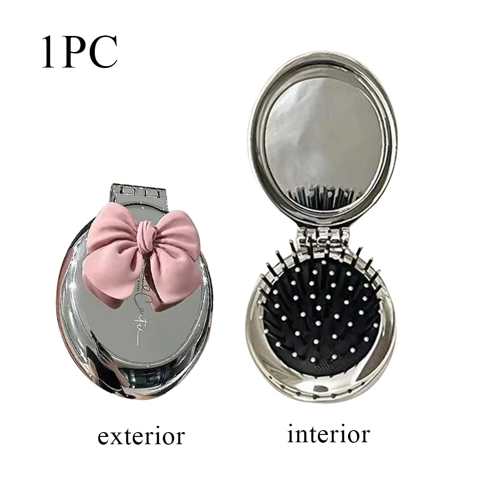 New Folding Comb With Mirror Pocket Size Scalp Massage Comb Portable Hair Styling Brush For Women Hairdressing Accessories