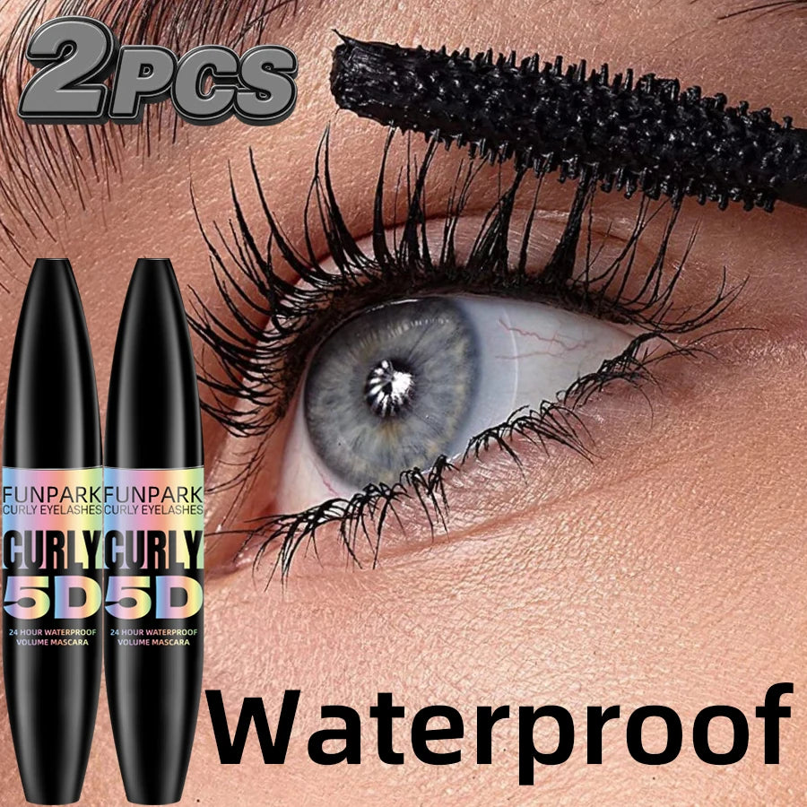 2pcs 5D Eye Black Mascara Waterproof Lengthens Eyelashes Extension Silk Fiber Mascara Long Lasting Eye Makeup for Women Cosmetic Korean Beauty