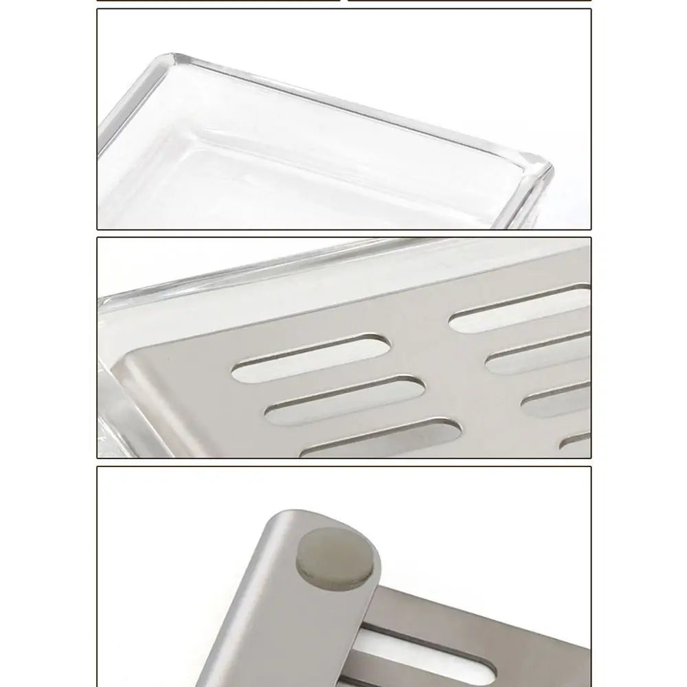 Light Luxury Stainless Steel Glass Soap Dish Draining Rack Rectangular Soap Holder Dual Layer Self Draining Soap Case Bathroom