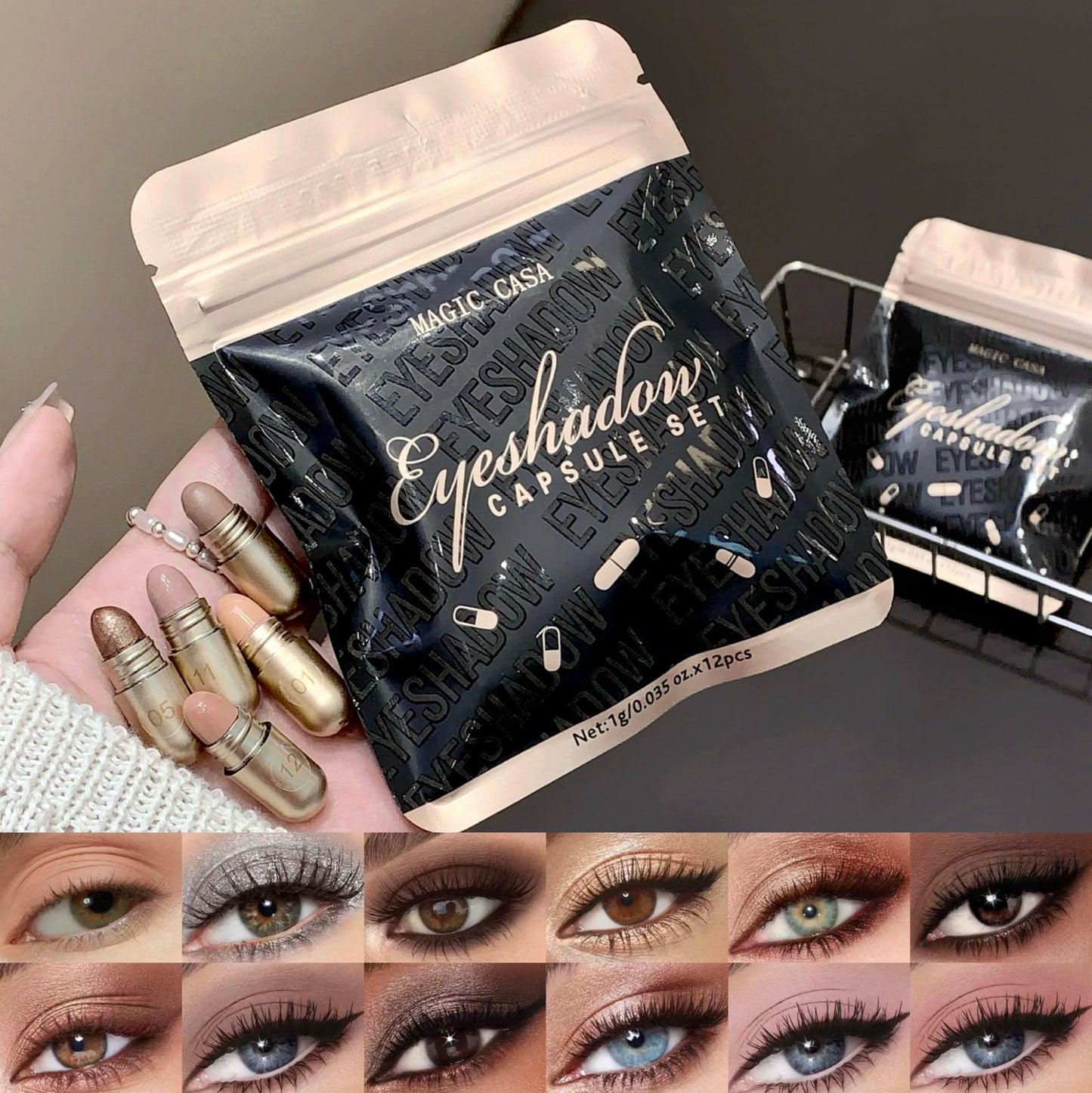MAGIC CASA 12 Color Capsule Eyeshadow Set Highlighting and Crouching Eyeshadow Non-Smudging Eye Contour Set