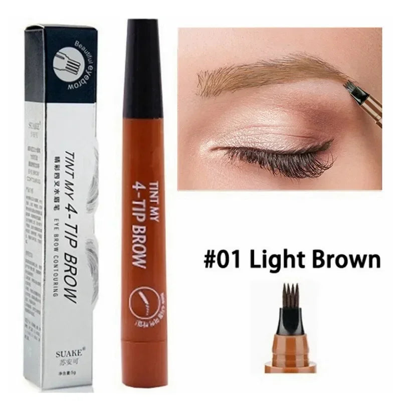 2 Pack 4 Point Eyebrow Pen 4 Prong Tip Eyebrow Pen 4 Fork Eyebrow Pencil Waterproof Liquid Eyebrow Pencil Long Lasting Like Real