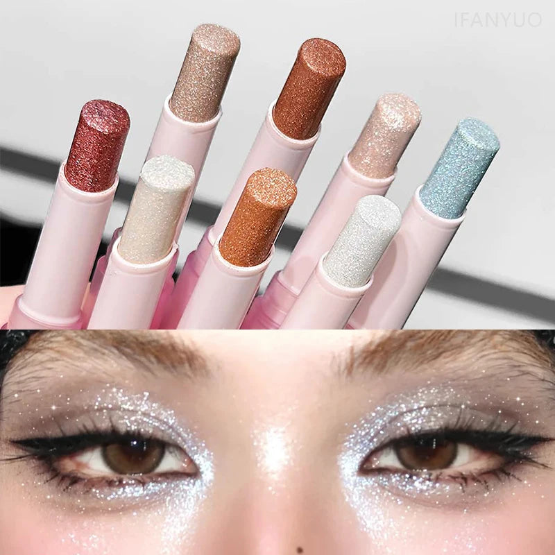 8 Colors Pearlescent Jelly Eyeshadow Stick Shimmer Brightening Highlighter Shadow Stick Waterproof Lasting Eyeshadow Makeup