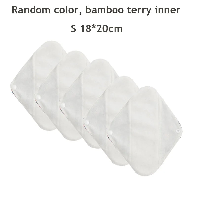 5PCS Small Medium Large Different Period Time Bamboo Reusable Menstrual Pads Washable Sanitary Towels for Lady Women Daily Night