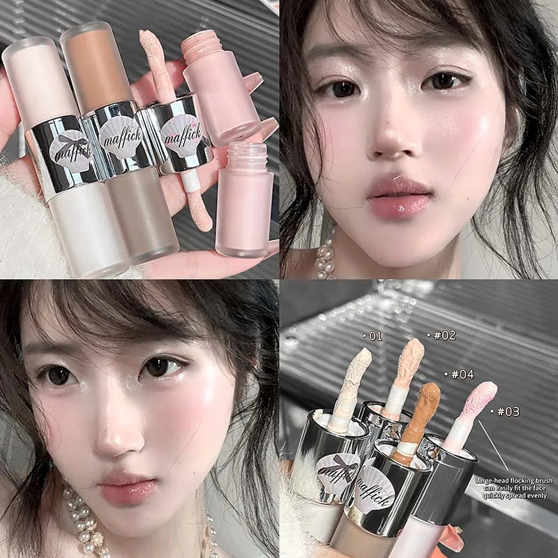 Dual-Ended Pearl Gloss Contour & Highlight Liquid Diamond Silver & Matte White Cream Three-dimensional Shine Face Contouring